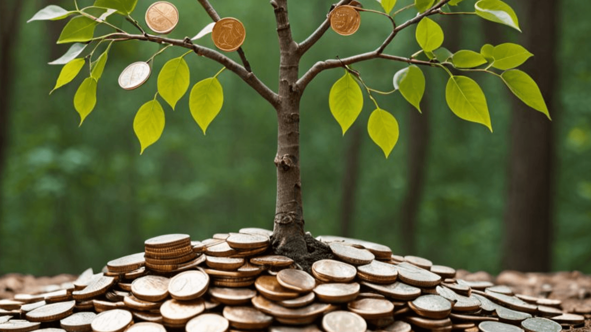 자산 축적을 상징하는 동전과 성장하는 나무