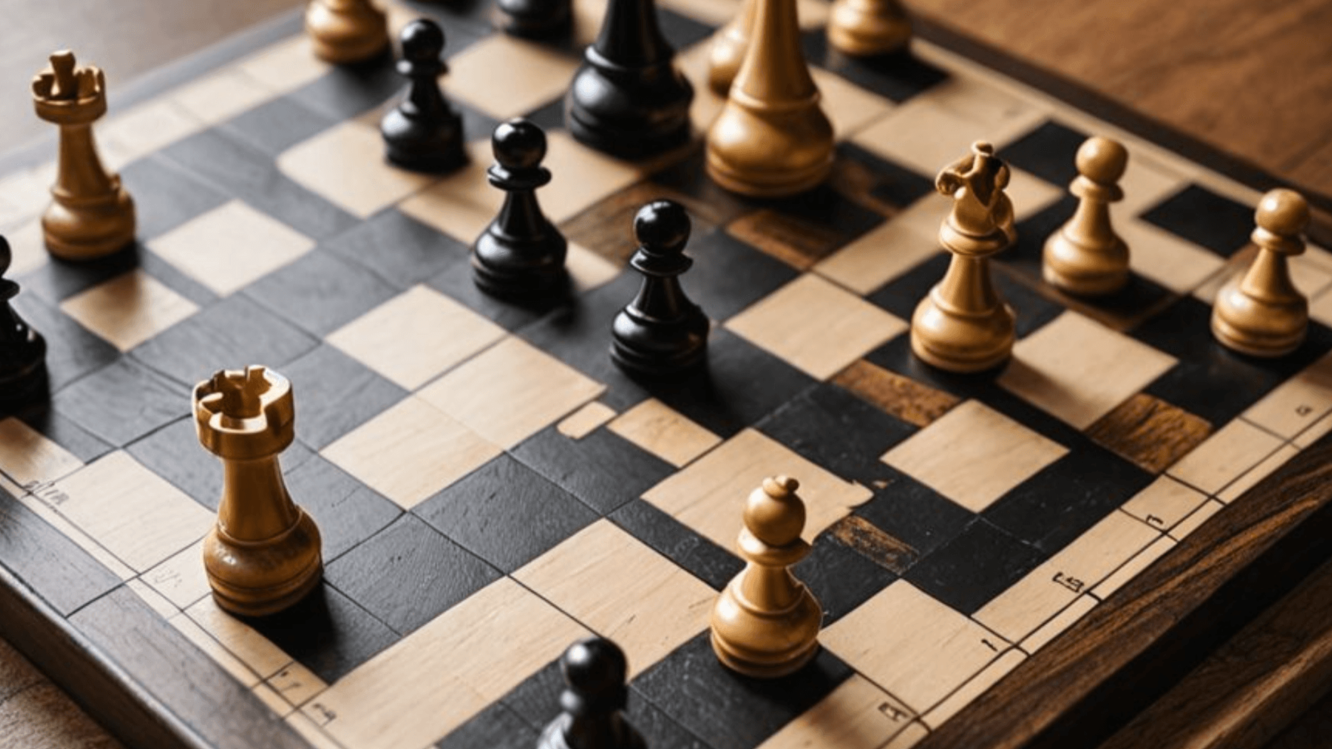 전략적 사고를 상징하는 체스판과 체스 말들
